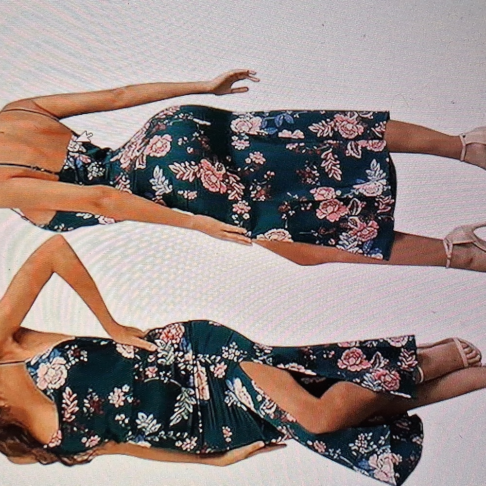 Floral Spaghetti Strap Dress Satin Cowl Neck Size Small